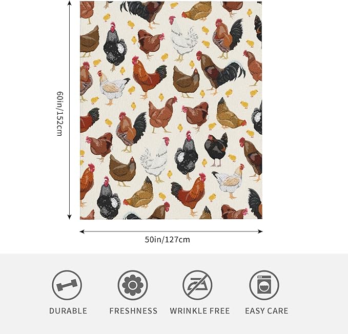 Chicken Soft Throw Blanket Flannel Fleece Blankets Warm Cozy Lightweight Fuzzy Blanket for Bed Sofa Couch Home Decor 60"X50"