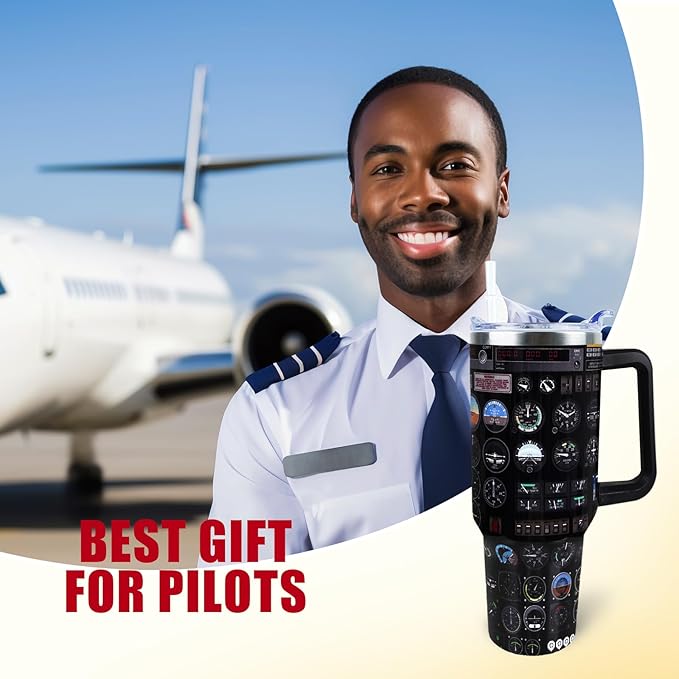 Best Pilot Tumbler 40 oz Tumbler with Handle and Straw Lid Leak Proof - Cool Gifts for Pilots Travel Coffee Mug Insulated for Hot Cold Ice - Best Pilot Gifts for Aviation Lovers Men Dad Fathers Day