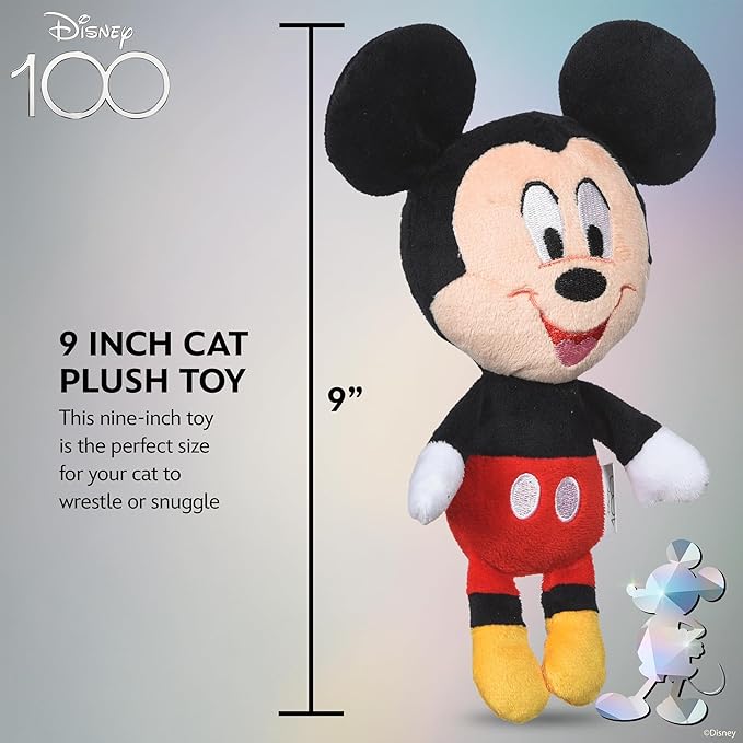 Mickey Mouse Cat Kicker Toy with Catnip, 9in | Disney Cat Toys | Fun Cat Kicker Style Plush Toy with Catnip and Crinkle for Cats Inspired by Disney Mickey and Friends