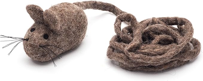 Glaciart One Felt Mouse Cat Toy – Soft Fuzzy Enrichment 100% Natural Wool Toy - Interactive Catnip Play Cat Toy Set - Safe for Pets, Non-AZO Colored Dyes - 100” Long
