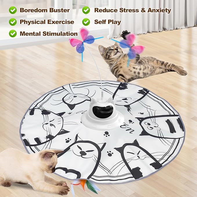 Cat Toys Interactive Rechargeable 2in1 Hide and Seek, Spinning Butterfly, Moving Feather Automatic Kitten Toys for Indoor Cat Exercise Chasing for All Ages Cats