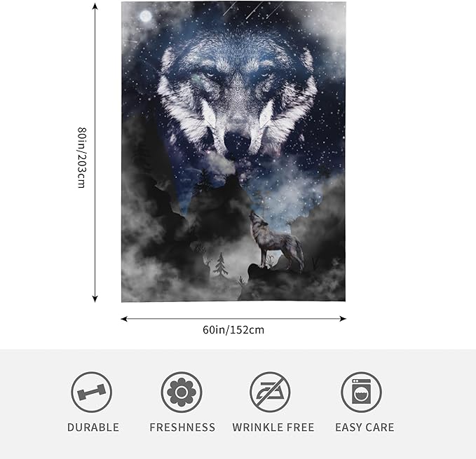 Wolf Soft Throw Blanket Flannel Fleece Blankets Warm Cozy Lightweight Fuzzy Blanket for Bed Sofa Couch Home Decor 80"X60"