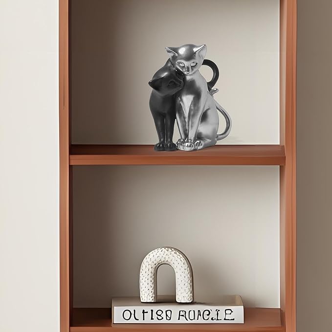 Black and Silver Cat Statue, Couple Sculpture Decor, Creative Art Multi-Color Cat Sculpture, Modern and Simple Home Living Room Decoration, Valentine's Day Gift for Women