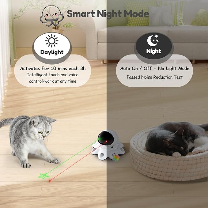 ORSDA Cat Laser Toy, 2-in-1 Green Laser Cat Toys, Automatic Cat Toys for Indoor cat, 8 Holes Mice Whack A Mole Moving Feather, USB Rechargeable Electronic Kitten Toys for All Breeds