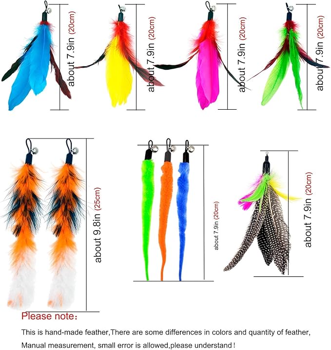 Cat Feather Toys Refills Cat Wand Replacement Feathers, 10 PCS Feather Cat Toy Refills, Cat Toy Wand Attachments Feathers for Cat Toys