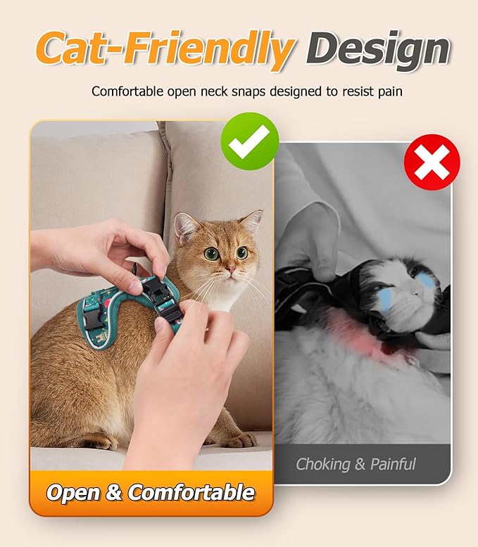 Halypet Cat Harness and Leash Set [MAX Safety 4th-Gen Upgrade] Escape Proof Adjustable Cat Leash Comfortable Soft Vest Easy to Wear Kitten Harness with Reflective Strip for Cats Walking, XS Mint Green