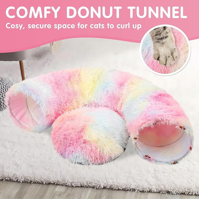 car Bed for Indoor Cats,Multifunctional cat Tunnel Suitable for Small, Medium and Large Cats (Colorful)