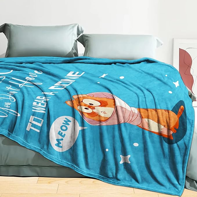 Get Well Gifts for Women After Surgery, Get Well Soon Blanket 50"X60", Funny Feel Better Sympathy Recovery Gifts for Women, at Least You Dont Have to Wear A Cone Throw Blanket, Blue Cat