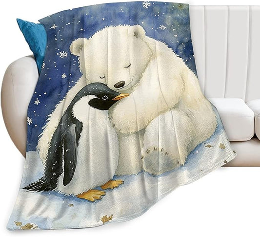 White Bear Blanket Ultra Soft Cozy Penguin Polar Bear Throw Blanket Fleece Fuzzy Plush Animal Blanket Decor Gifts for Women Girls Adults Couch Sofa 80"x60"