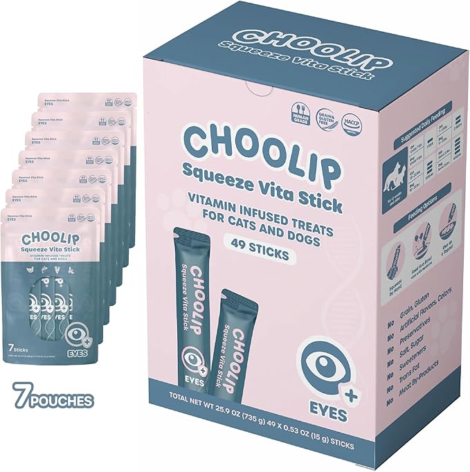 Squeeze Vita Stick Lickable Treats for Dogs & Cats. 49 Eye Health Sticks with Essential multivitamins. Soft and Tasty Paste for All Life Stages, Supporting Eyes Health