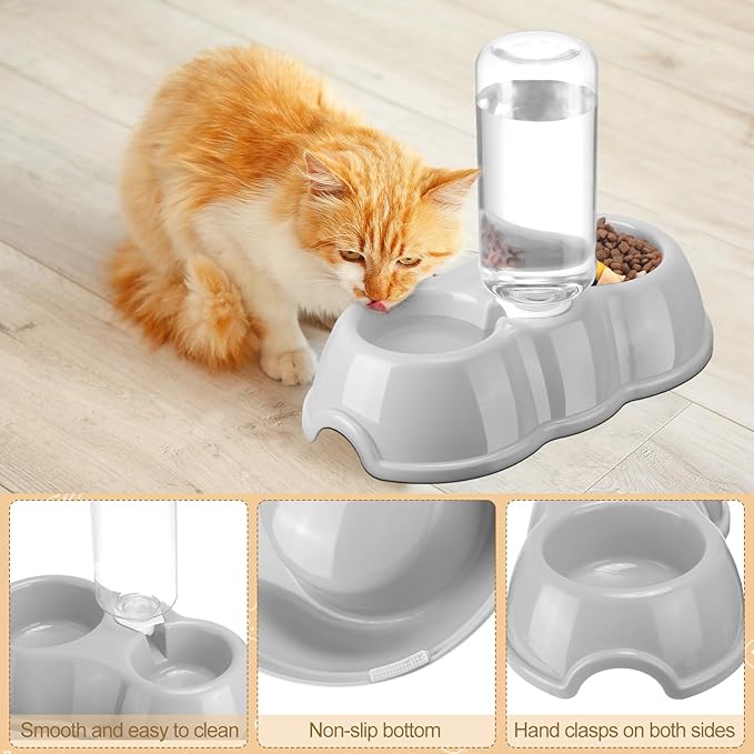7 Pcs Small Cat Kitten Starter Kit Cat Litter Box with Shovel Cat Paw Litter Mat Double Automatic Cat Bowls Cat Toy Teaser Stick Cat Collar Essentials Kits for 1-3 Lbs Beginner (Khaki,Simple)