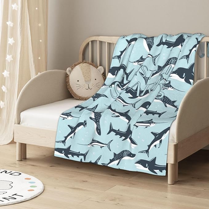 Cozy Shark Blanket Kids, Ocean Animal Printed Blankets for Little Boys Girls, Throw Blanket for Little Dogs Cats, for Shark Lovers, Shark Themed Gifts, 30x40 inch