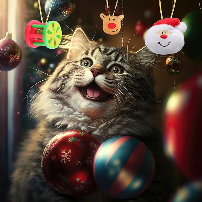 Christmas Cat Toys 19pcs, Christmas Stocking Assorted Toys Cat Gifts with Cat Ball Toy, Cat Spring Toy, Mouse, Crinkle Balls, Interactive Cat Toy for Indoor Cats