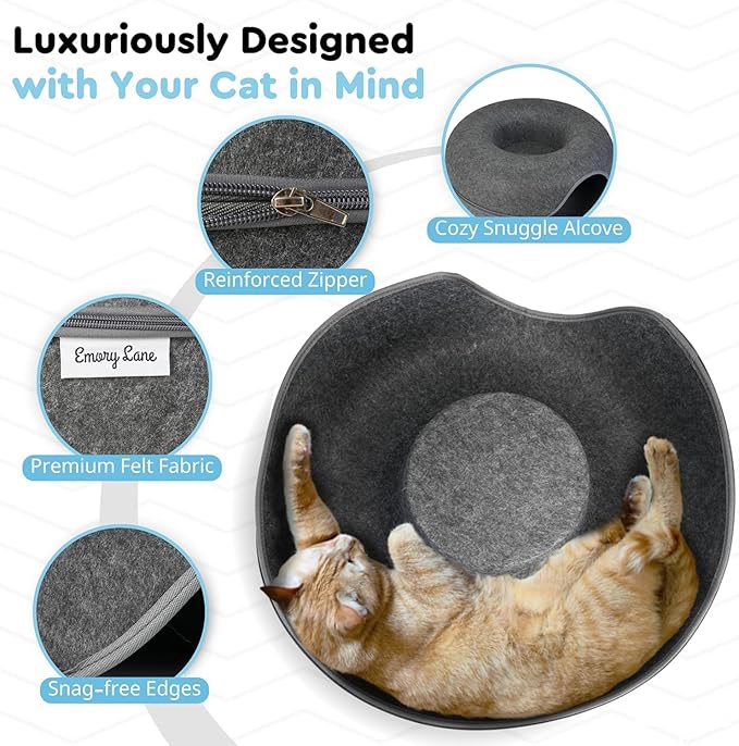 ESPIDO-Premium Cat Cave for Small Pets, Multifunctional Donut Tunnel Bed for Indoor Pets, Round Felt Pet Cave with Premium Zipper, for Pets up to 40 Lbs (24x24x11 Inch) (Light Gray)