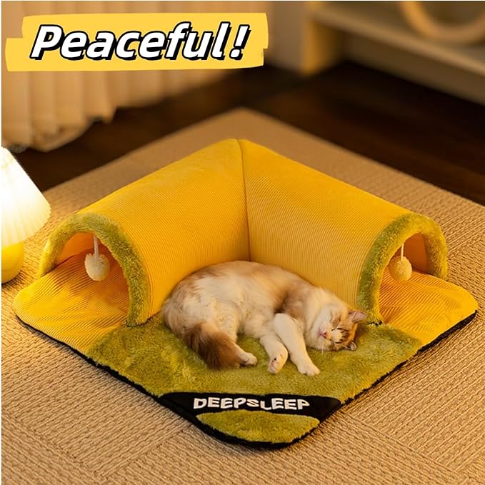Detachable Cat Tunnel Bed Stylish Pet Play Tunnel with Bed Perfect for Kittens,Cats,Puppys,Rabbits and Ferret,Plush Cat Toys for Fun and Rest,Included A Hair Scraper.Great Gift for Cats