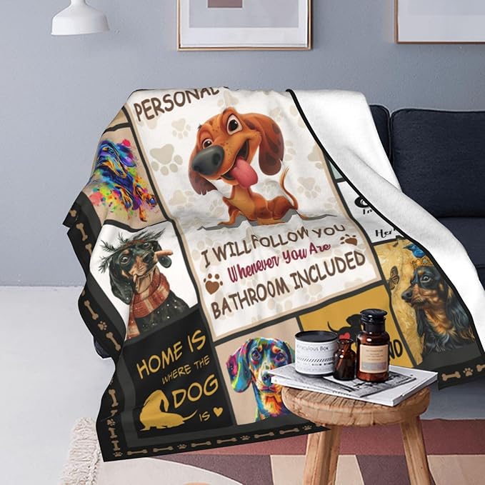 Dachshund Dog Blanket Cute Dachshund Decor Throw Blanket Super Warm Soft Plush Lightweight Fleece Flannel Blanket Gifts for Dog Lovers Girls Boys Women Men Adults for Winter Couch 50"X60"