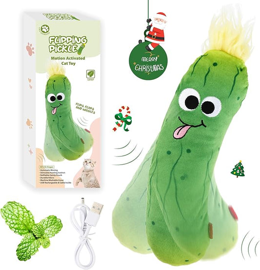 Gigwi Interactive Cat Toys, Rechargeable Flapping Wiggle Pickle with SilverVine Catnip, Beating Tails Cat Toys for Indoor Cat, Touch Activated Best Gift For Birthday, Thanksgiving, Christmas, New Year