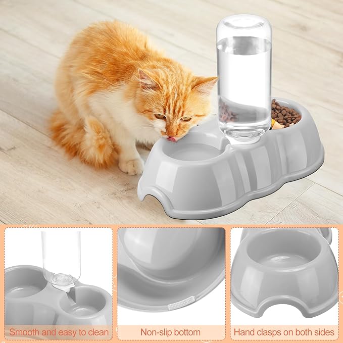 7 Pcs Small Cat Kitten Starter Kit Cat Litter Box with Shovel Cat Paw Litter Mat Double Automatic Cat Bowls Cat Toy Teaser Stick Cat Collar Essentials Kits for 1-3 Lbs Beginner (Orange,Simple)