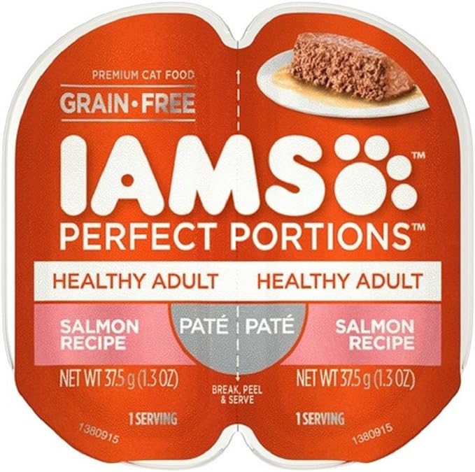Iams 19014802326 Perfect Portions Pate Healthy Adult Salmon Recipe Wet Cat Food Tray, 2.6 oz