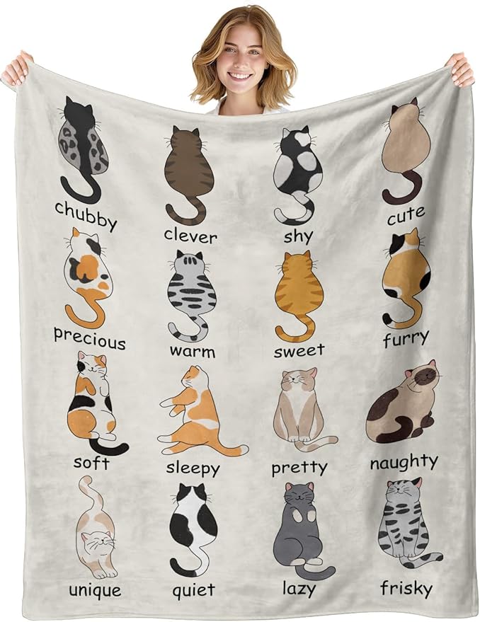 Cat Blanket, Funny Cat Gifts for Cats Lovers, Kitten Lovers Gifts for Women Girls Kids Adults, Cats Themed Throw Soft and Cozy Comfortable Warm Blankets 50" x 60"