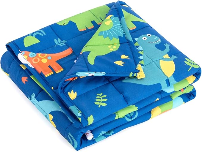 Mr. Sandman 5 lbs Weighted Blanket for Twin Size Bed, Perfect for 40-60lb Organic Cotton Heavy Blanket with Premium Glass Beads - 36" x 48" Dinosaur Park