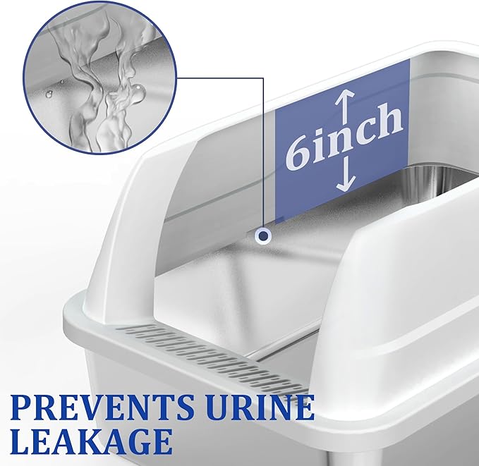 2 Pack Stainless Steel Cat Litter Box with Lid Enclosed Sides Extra Large Matel Litter Box for Big Cats XL Steel Litter Pan for Multiple Cats with Cat Litter Scoop Easy Cleaning