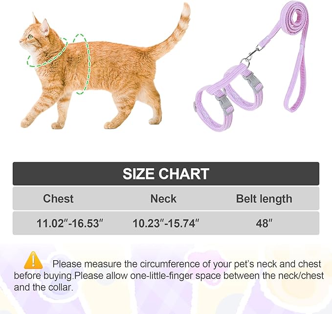 Cat Harness, Safety Leash Set for outings and Travelling to Prevent Cats from Escaping - Adjustable Kitten Safety Leash, Soft and Comfortable for Small and Medium Sized Cats (Pink, M)