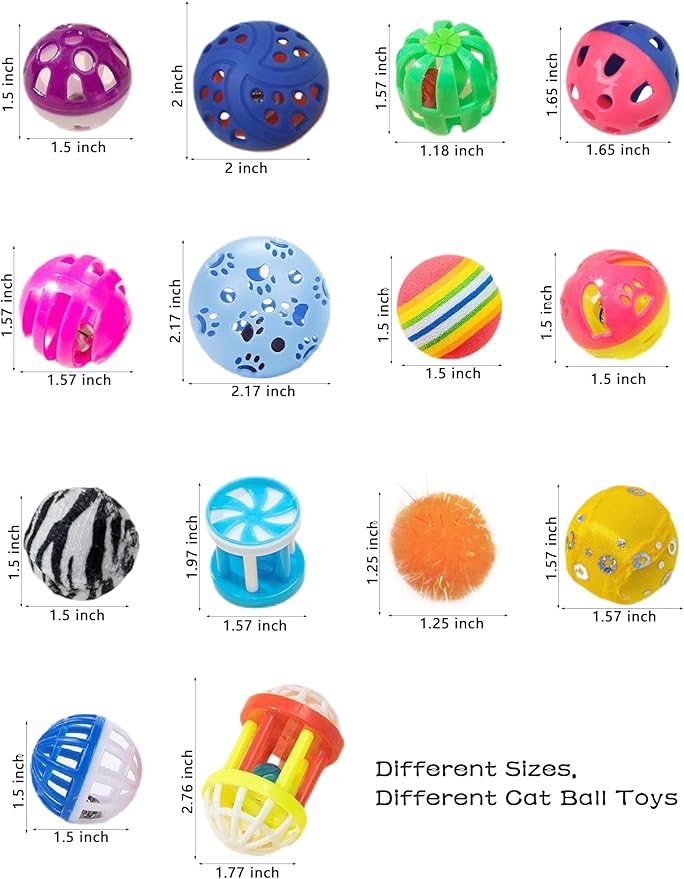 Assorted Cat Toys for Indoor Cats & Kittens - 26-Piece Set with 6 Bell Balls & 20 Reflective Balls for Safe Active Play & Mental Stimulation