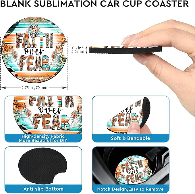 Car Coasters for Cup Holders,2 Pack Christian Gifts Car Cup Holder Coasters,2.75" Universal Size Anti Slip Rubber Mat,Automotive Cup Holder Decal Decor Accessories,Walk by Faith Gifts for Women,Mom