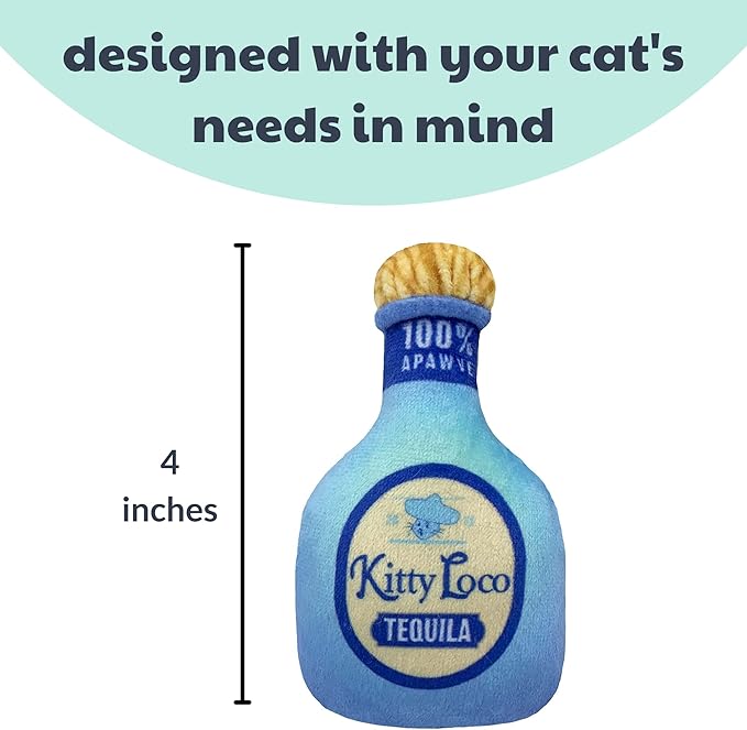 Huxley & Ket Plush Cat Toy | Kitty Loco Tequila | Nappy Hour Strong Catnip Filled Cat Toy | Plush Interactive Kitten and Cat Toy with Catnip and Crinkle | Kittybelles
