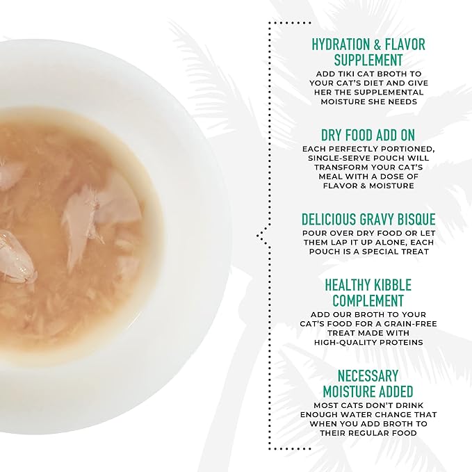 Tiki Cat Born Carnivore Broths, Tuna Recipe, Hydration and Flavor Supplement Cat Food Topper, 1.3 oz. Pouch (Pack of 12)