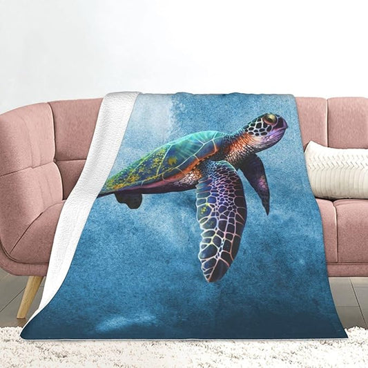 Fuzzy Throw Blanket 350 GSM Fleece Ultra-Soft Microfiber Blanket for Adults Kids Gift Couch, Sofa, Bed Sea Turtle 60"x50"