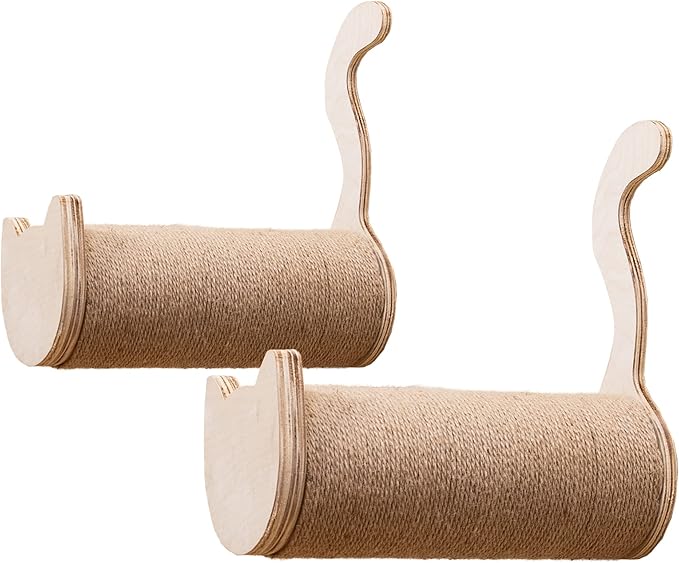 On2Pets Cat Furniture Wall-Mounted Scratcher Cat Steps, Sisal Rope Scratching Posts Floating Cat Wall Perches, Set of 2 with Cat face and Tail