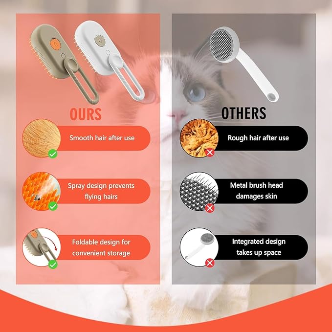 2024 Multifunctional Pet Brush for Detangling and Hair Removal - 3-in-1 Grooming Comb with Massage Function for Cats and Dogs (Khaki)