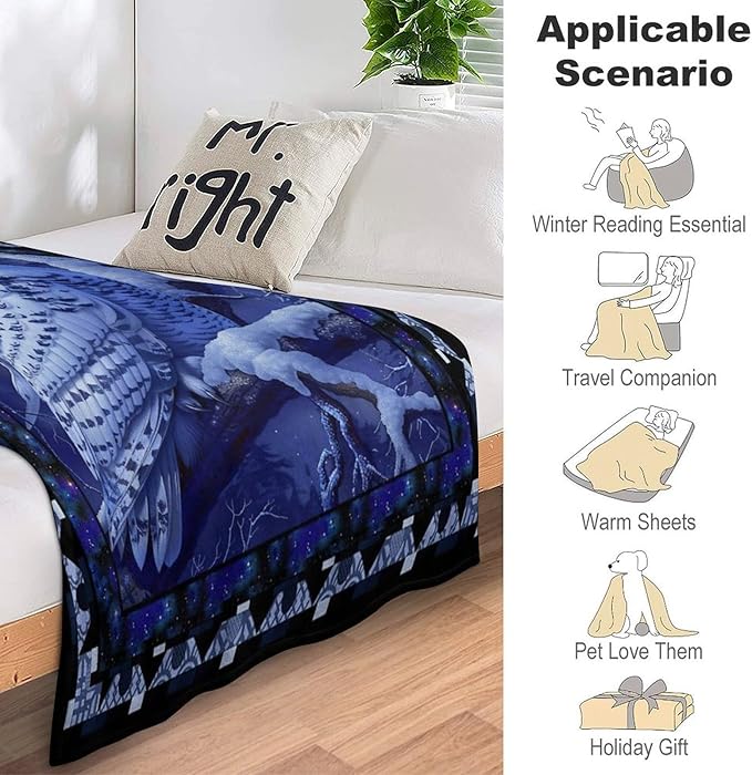 Owl Night Throw Blanket Owls Moon Print Blankets Gifts for Couch Sofa Bed Stuff Decor Soft Cozy Fleece Plush Flannel Bedding for Lover Men Women Adults 50"x60"
