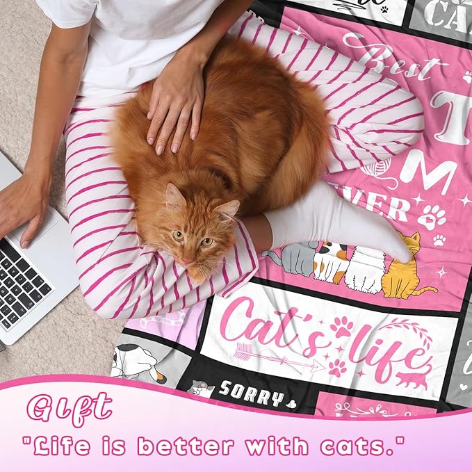 Cat Mom Gifts Blanket, Cat Gifts for Cat Lovers, Cat Throw Blanket for Women Girls, Cat Lady Gifts, Cat Mom Gifts for Women Birthday, Cat Decor, Best Cat Mom Ever Blankets 50"x40"