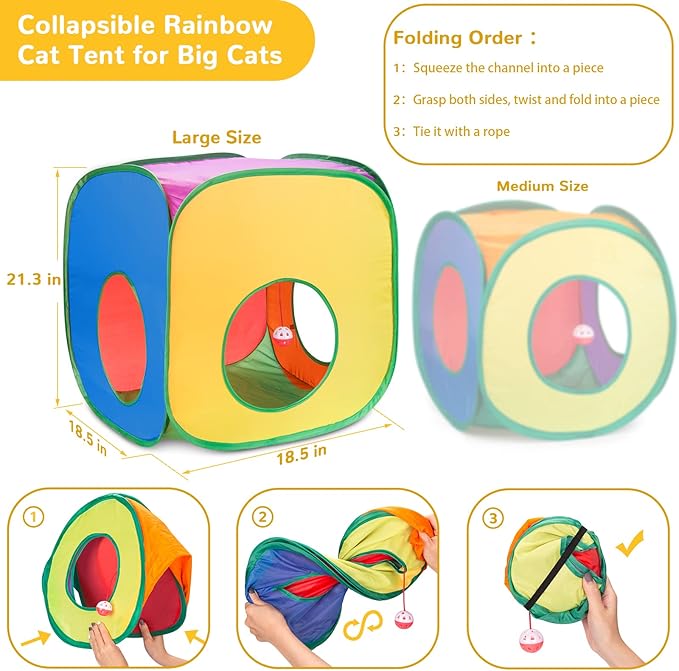 Retro Shaw Cat Toys for Large Cats 33 PCS, Interactive Cat Kitten Toys for Indoor Cats Kitty with Collapsible Cat Play Tunnel Tube Tent Cat Feather Wand Teaser Cat Bell Fuzzy Ball Springs Mouse Toys