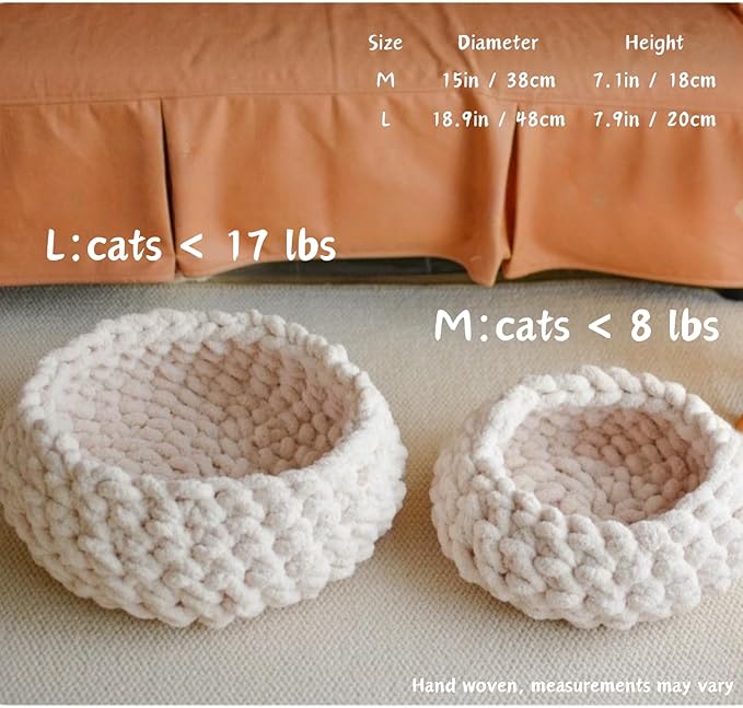 Cat Nest Bed – Premium Handwoven Washable Extra Soft and Warm Indoor House Furniture (Cloud White,Large)