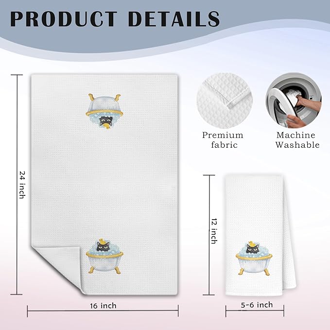 Funny Black Cat Bathroom Hand Towels, Cat Lover Mom Lady Gifts for Women, Cute Bathing Black Kitten Decorative Hand Towels for Bathroom Washroom, 16x24 Inch Set of 2