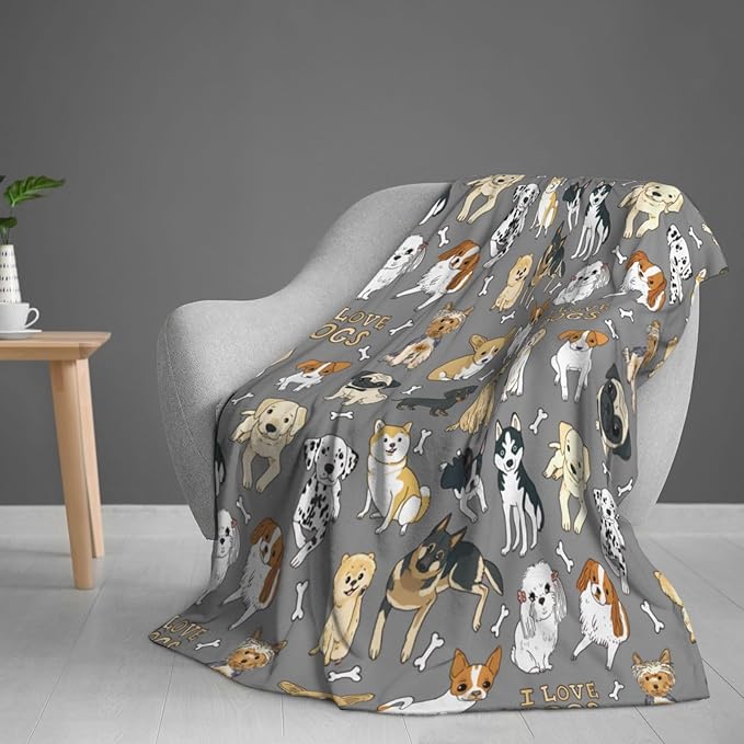 Cute Dogs Puppies Print Blanket Throw 80"x60", Plush Flannel Blankets with Dogs on It, Gifts for Kids Adults Dog Lovers People
