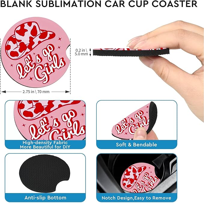 Car Coasters for Cup Holders,2 Pack Pink Cowgirls Car Cup Holder Coasters,2.75" Universal Size Anti Slip Rubber Mat,Automotive Cup Holder Decor Accessories,Cowgirl Birthday Gift for Women