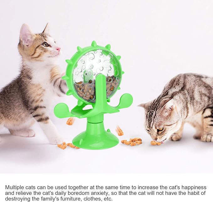 Pet Toy, Rotation Cat Puzzle Toy Food Leakage Pet Cat Leaking Toy Interactive Cat Toys Pet Toy, Ferris Wheel Food Dispensing Pet Slow Feeder Toy with Automatic 360° Turntable for Pet Trainer (Green)