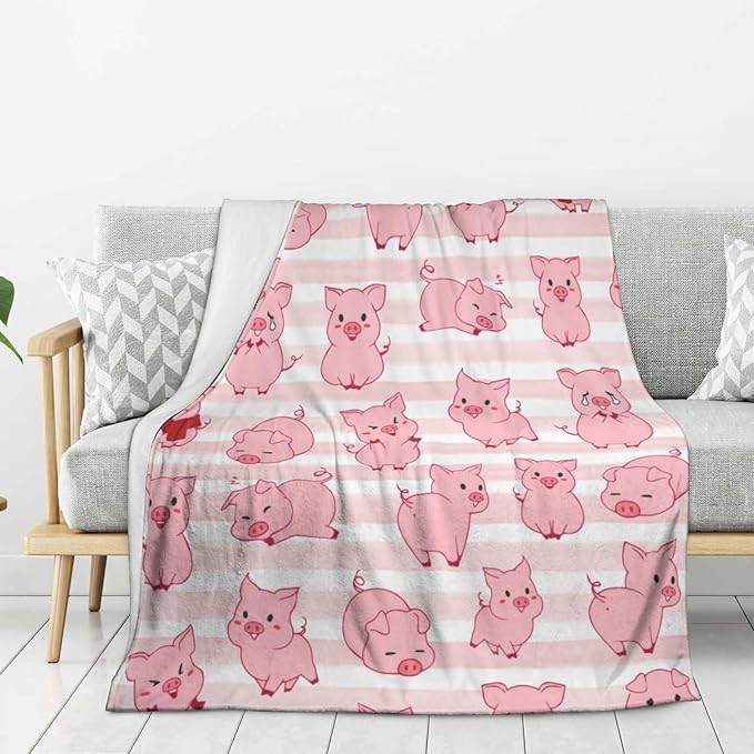 Kids Cute Pigs Print Blanket Throw 50"x40", Plush Flannel Pink Pig Blankets, Soft Warm Decorative for Kids Women