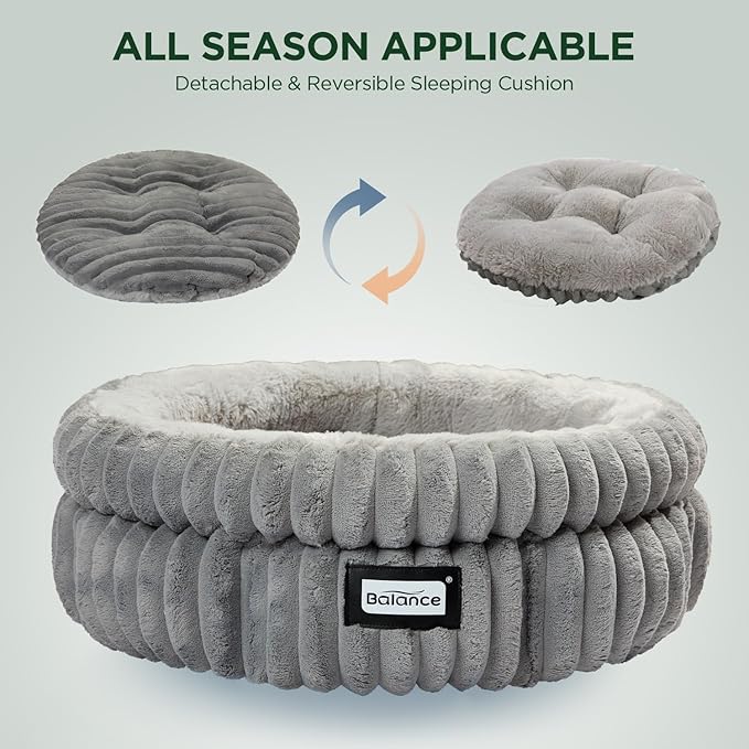 BALANCE Cat Bed Kitten Bed, Washable Round Cat Beds for Indoor Cats,Super Soft Plush Faux Fur Pet Bed for Puppy and Kitten with Anti-Slip Bottom