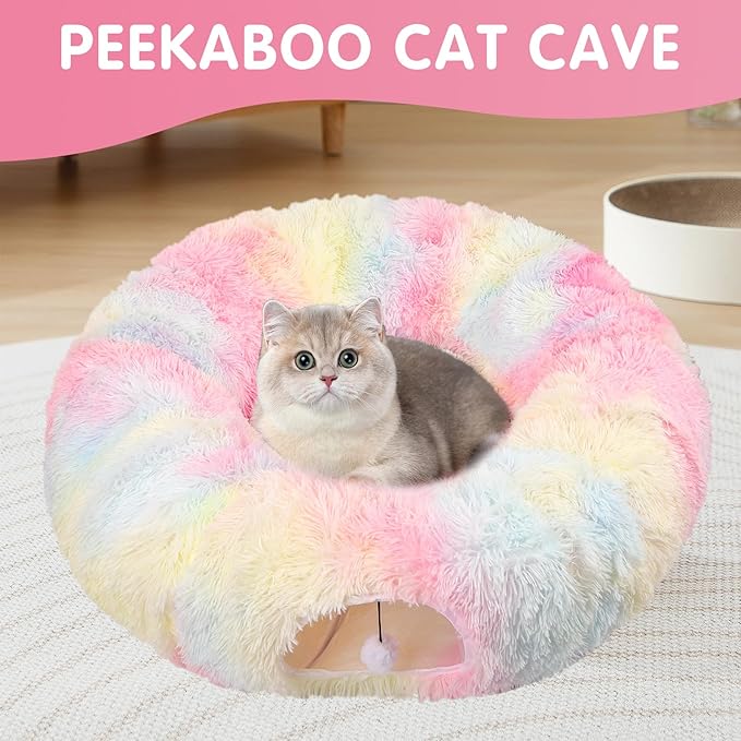 car Bed for Indoor Cats,Multifunctional cat Tunnel Suitable for Small, Medium and Large Cats (Colorful)