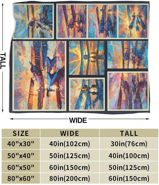 Airplane Decor Stuff Merch Cozy Print Flannel Fleece Soft Plush Fuzzy Warm Lightweight Bedding - Airplane Gifts for Women, Men, Girls, Kids - 60"X50"
