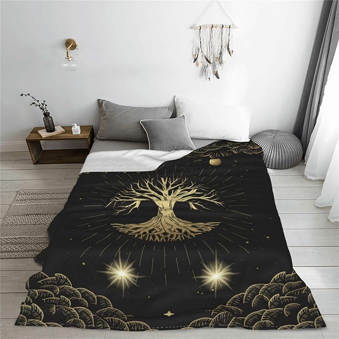 Moon Sun Mystic Tree Throw Blanket Soft Cozy Plush Warm Fleece Blanket for Sofa Couch Bed 80"X60"