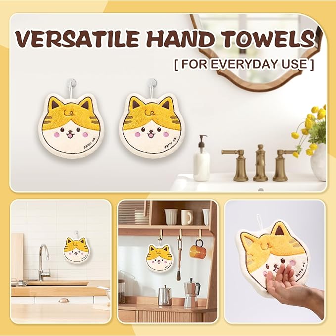 Cat Hand Towels Set for Bathroom: Gifts for Kids Teens Daughter Son Cat Lovers Cute Kitty Pattern Kitchen Towels Drying Your Hands Pads Hand Wiping Towels (1p)