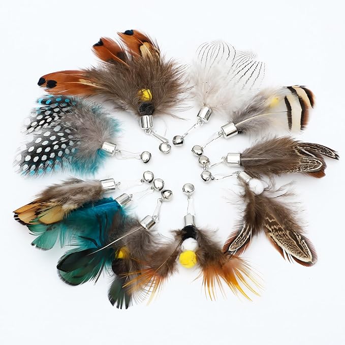 10 Pieces Cat Insect Feather Toys Replacement Cat Toy Wand Refills Interactive Cat Teaser Wand Attachments with Bell for Cat Toys