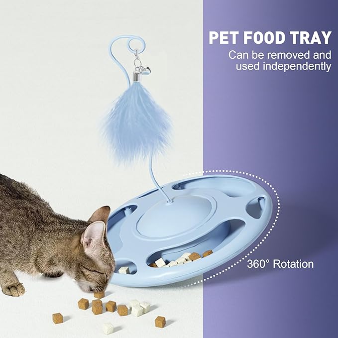 2 in 1 Cat Interactive Toy Roller 3-Level Turntable Cat Toy Ball Track Cat Ball Tower Cat Slow Feeder Food Dispenser Cat Kitten Wand (Green)